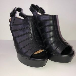 Black peep toe wedges